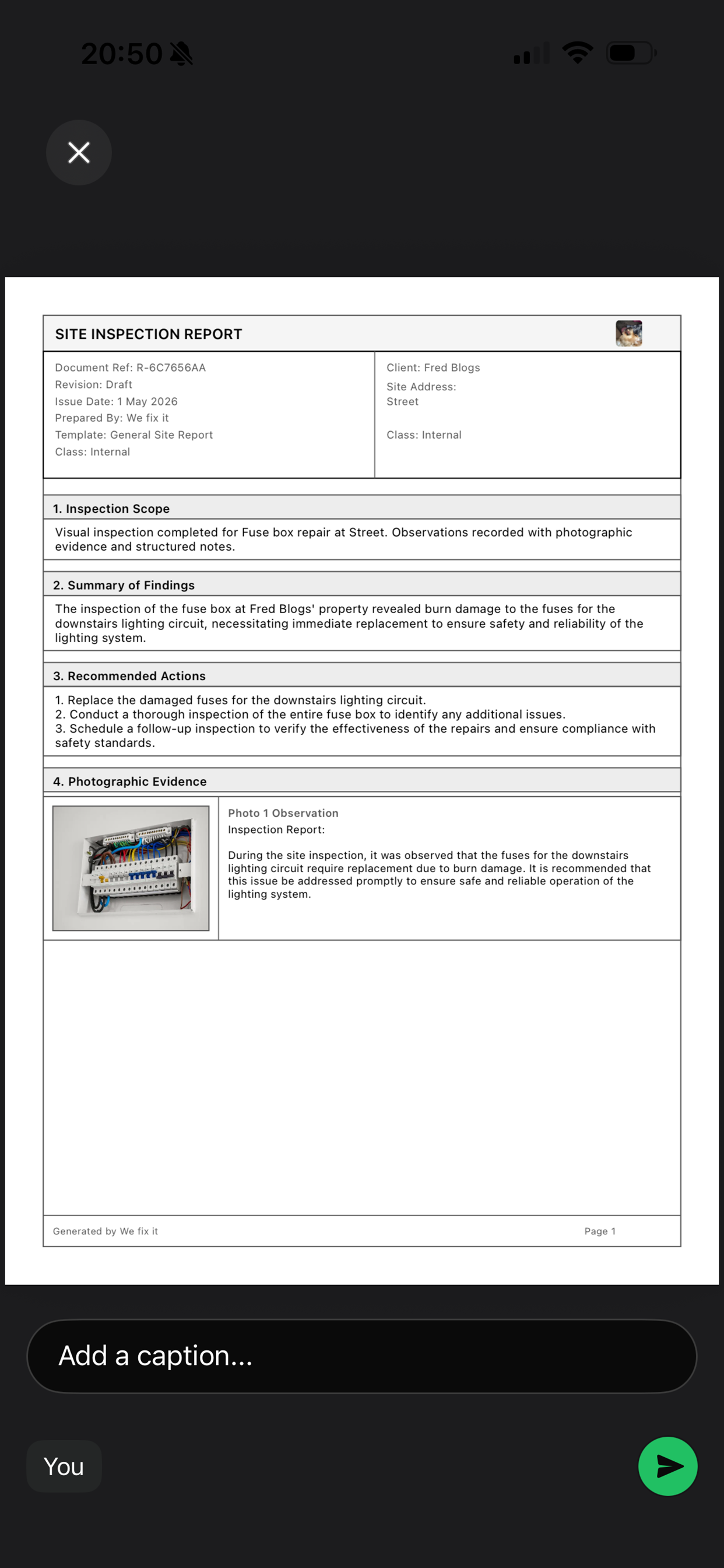 Example site inspection report PDF preview